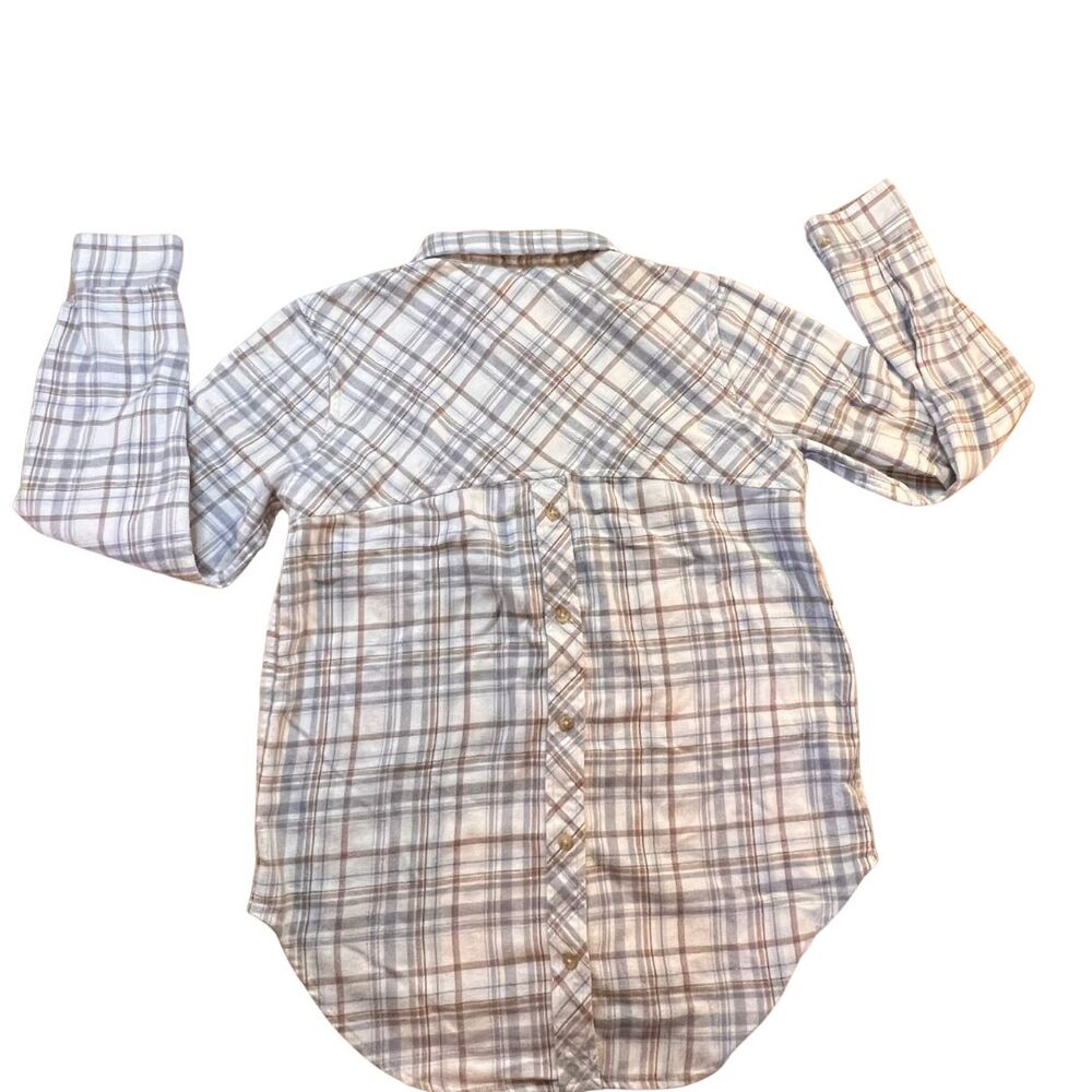 Marmont Womens Flannel Button Back Plaid Shirt Top Blouse Medium Gray Up Cabin - Picture 4 of 11